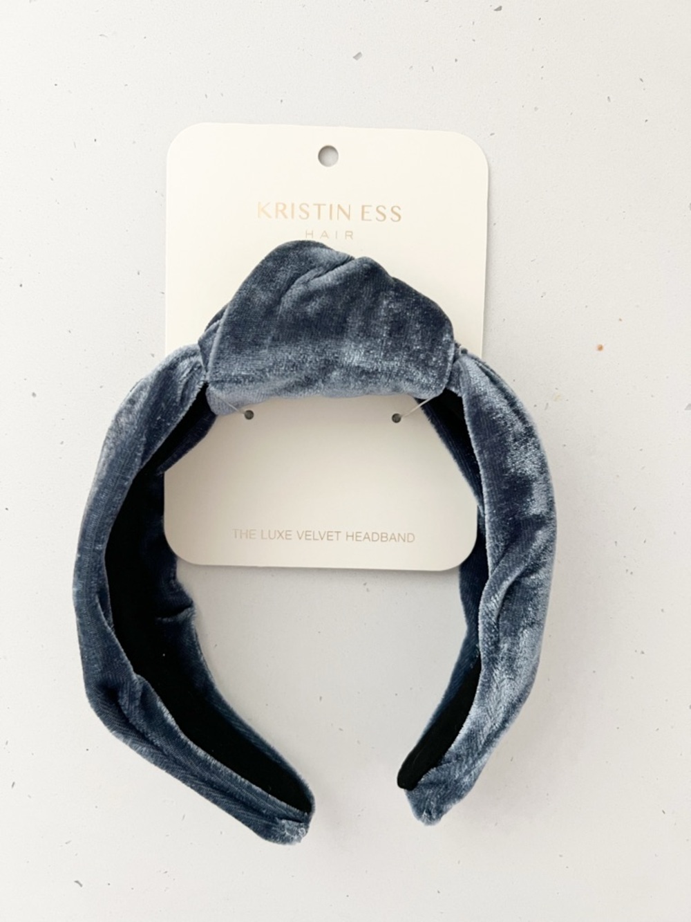 NWT Kristin Ess Luxe Velvet Headband Denim Blue Knotted Non Slip Hair Accessory